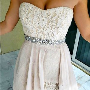 High low lace and mesh dress